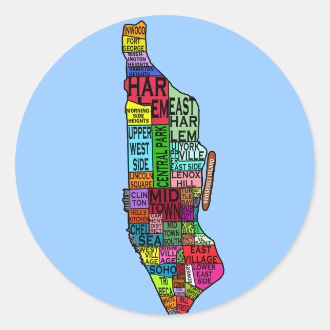 Colour Coded Manhattan NYC Tshirts, Hoodies Classic Round Sticker (Front)