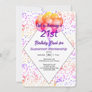 Colour Confetti Balloon Custom Birthday party Invitation