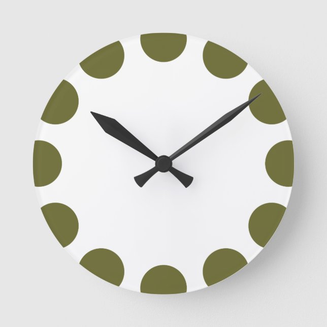 Colour Crescent - Deep Olive with White Round Clock (Front)