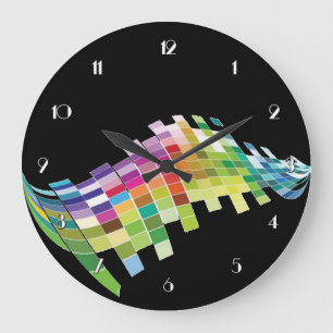Colour Cube Pixels Black Wall Clock