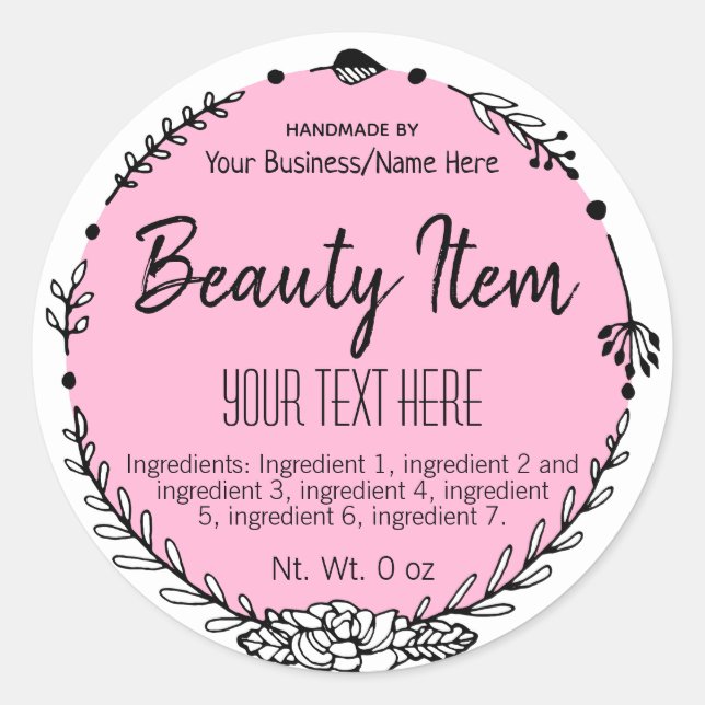 Colour Customisable Handmade Skin Care Business Classic Round Sticker (Front)