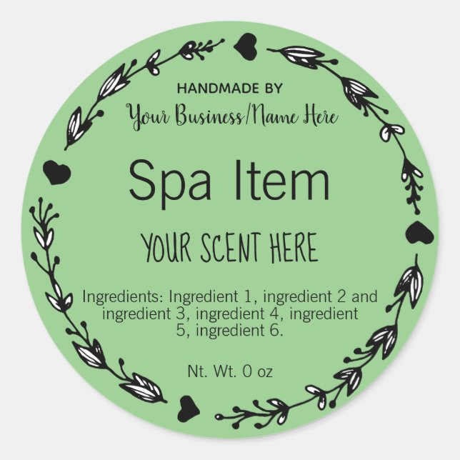 Colour Customisable Handmade Small Business Spa Classic Round Sticker (Front)