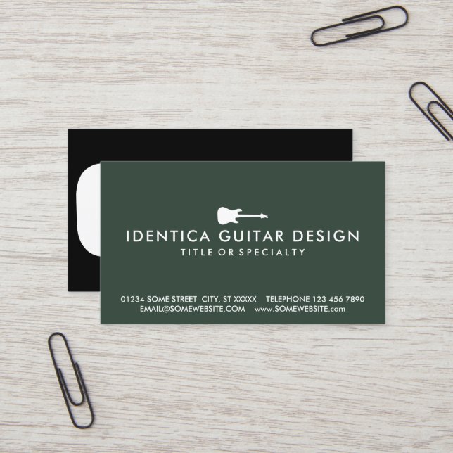Colour Customisable Simple Electric Guitar Busines Business Card (Front/Back In Situ)