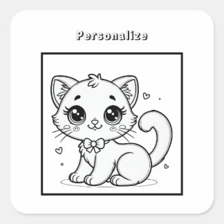 Colour Cute Kitty Personalise   Square Sticker