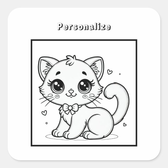 Colour Cute Kitty Personalise   Square Sticker (Front)