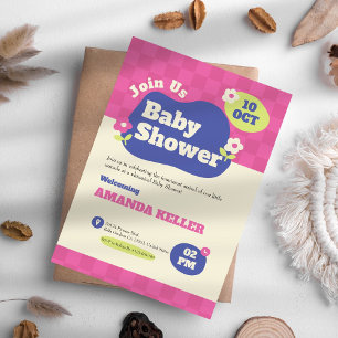 Colour Cute Pink Baby Shower Invitation