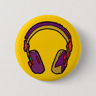 colour dj headphone 6 cm round badge