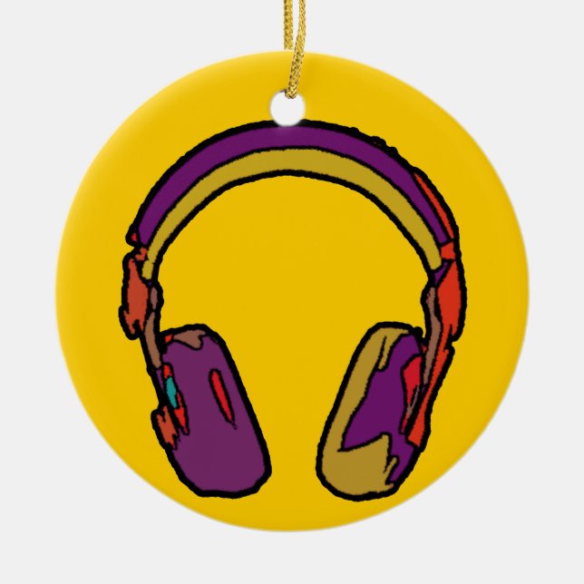 colour dj headphone ceramic ornament (Front)