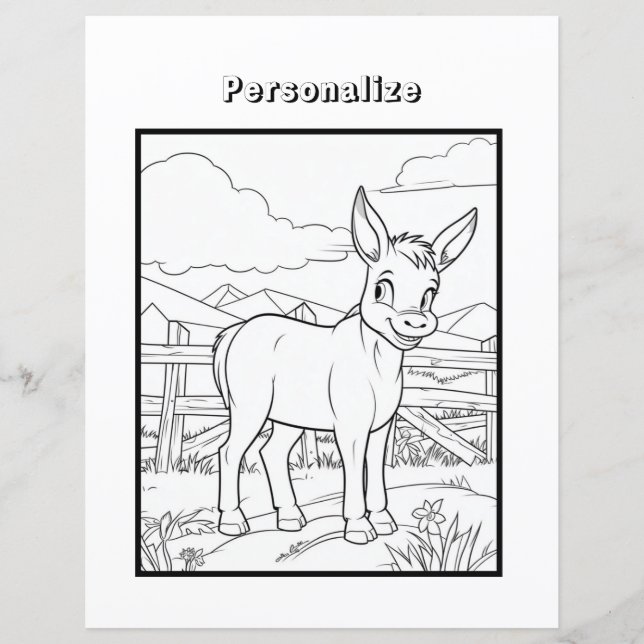 Colour Donkey On The Farm Personalised Paper Sheet (Front)