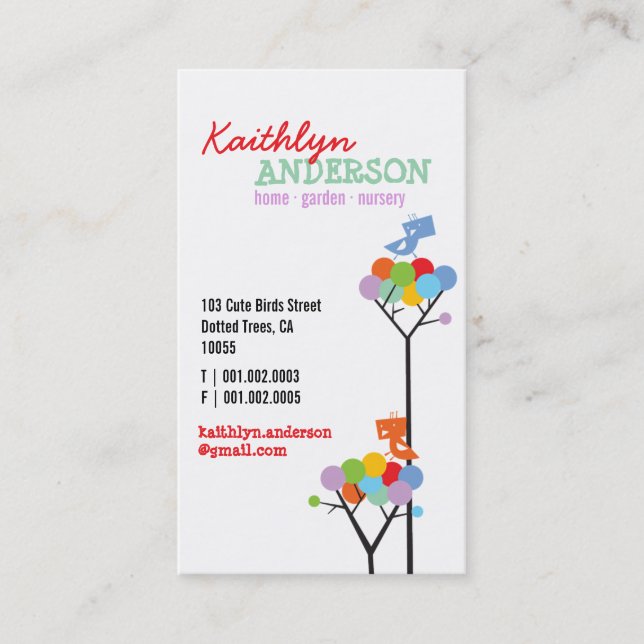 Colour Dot Trees + Cute Birds Custom Profile Card (Front)