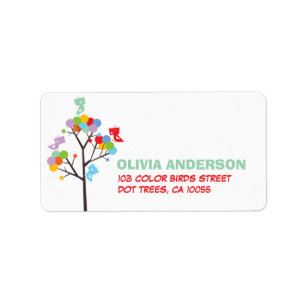 Colour Dot Trees Cute Birds Party Address Labels