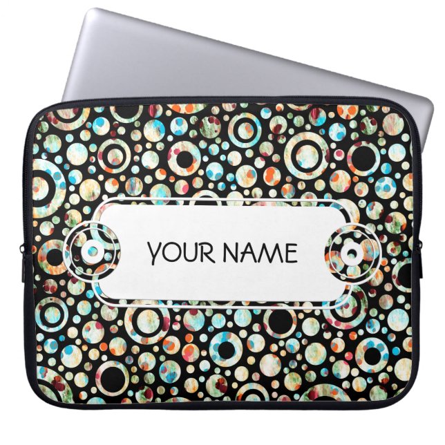 Colour Dots & Circle Pattern + your text & backgr. Laptop Sleeve (Front)