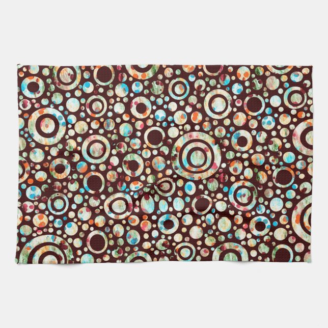Colour Dots & Circle Pattern + your text & backgr. Tea Towel (Horizontal)