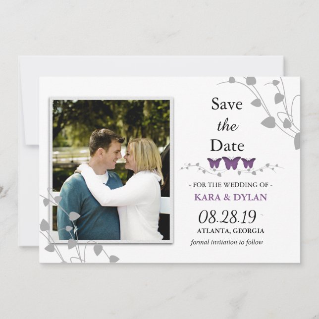 Colour Editable Butterfly Save the Date Photo (Front)