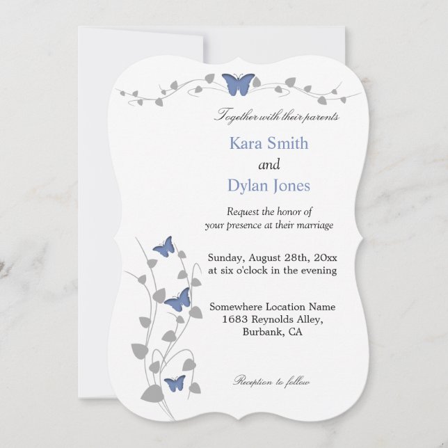Colour Editable Butterfly Wedding Invitation (Front)