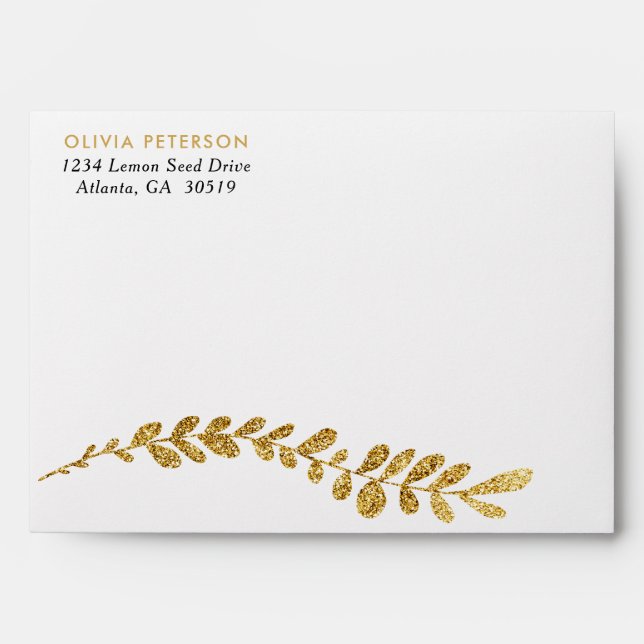 Colour Editable Faux Gold Leaf Wedding Envelope (Front)