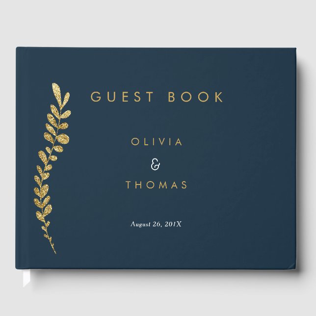 Colour Editable Faux Gold Leaf Wedding Guest Book (Front)