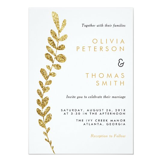 Colour Editable Faux Gold Leaf Wedding Invitation