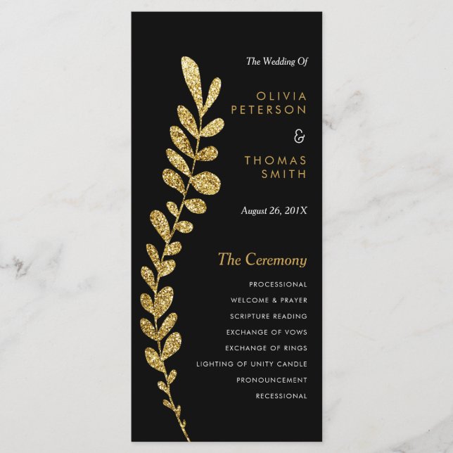 Colour Editable Faux Gold Leaf Wedding Progam Program (Front)