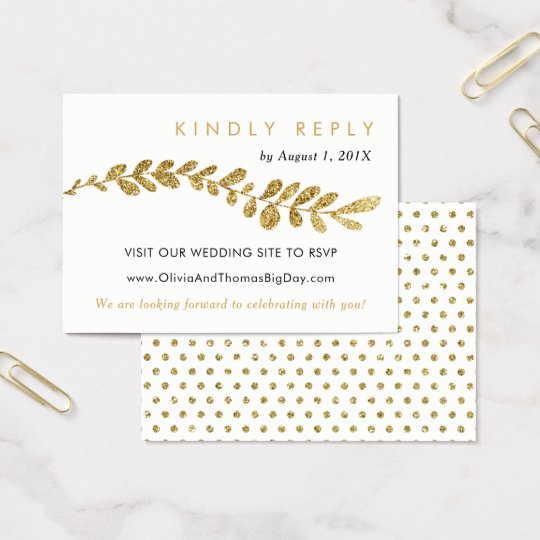 Colour Editable Faux Gold Leaf Wedding RSVP Card