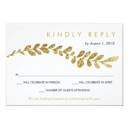 Colour Editable Faux Gold Leaf Wedding RSVP Card