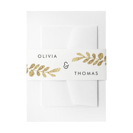 Colour Editable Gold Leaf Wedding Invitation Band Invitation Belly Band