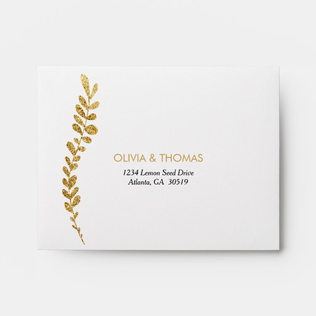 Colour Editable Gold Leaf Wedding RSVP Envelope (Front)