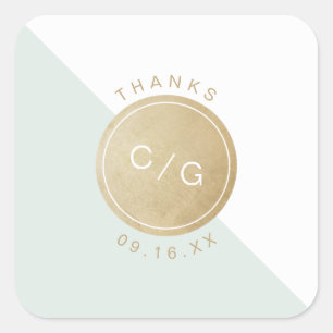 Colour editable minimalist modern wedding monogram square sticker