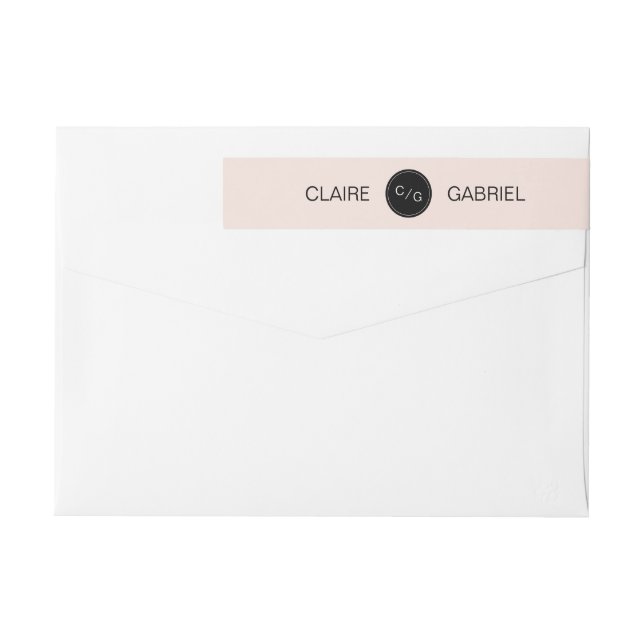 Colour editable minimalist modern wedding monogram wrap around label (Back)