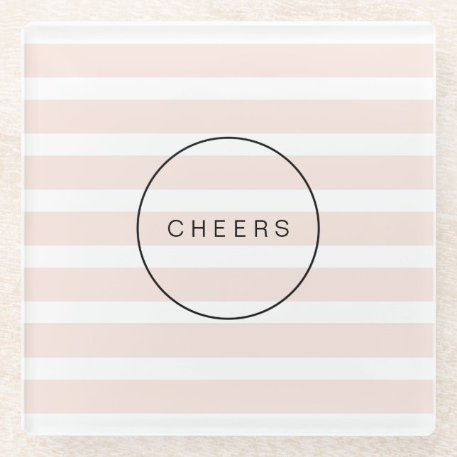 Colour editable modern simple cheers blush stripes glass coaster (Front)