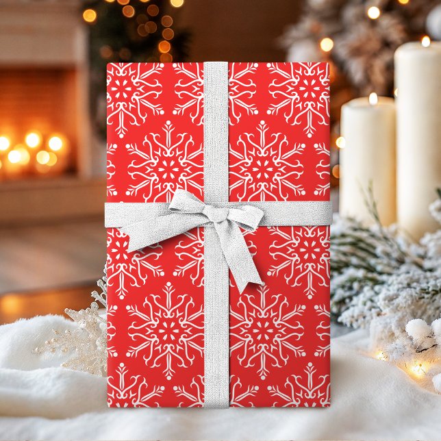 Colour Editable Red Snowflakes Christmas Wrapping Paper (Color Editable Red Snowflakes Christmas Wrapping Paper)