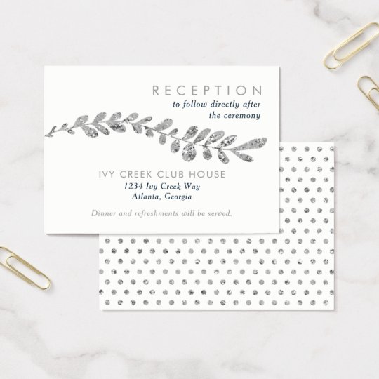 Colour Editable Silver Leaf Wedding Reception Card