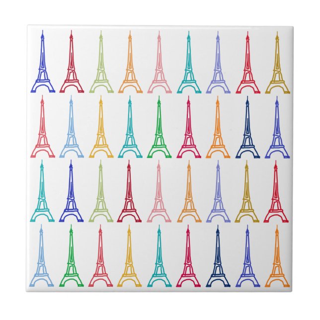 colour Eiffel Towers pattern Ceramic Tile (Front)