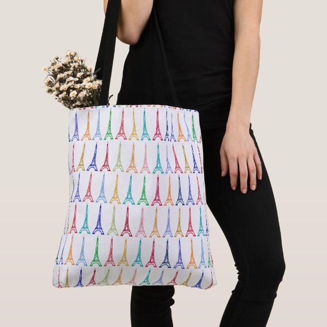 Colour Eiffel Towers pattern repeated all over Tote Bag (Close Up)