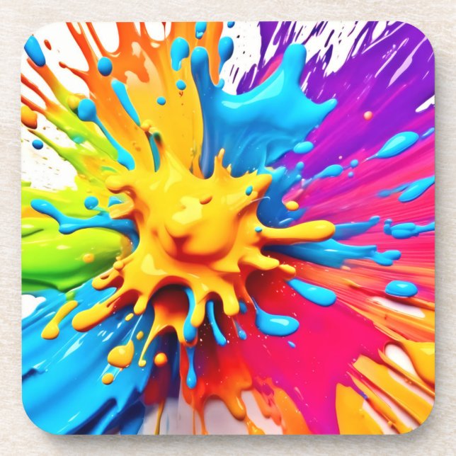 Colour Explosion: Abstract Paint Splatter Coaster (Front)