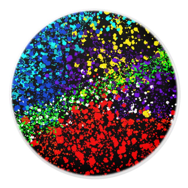 Colour Explosion Paint Dots Colourful Modern Cool Ceramic Knob (Front)