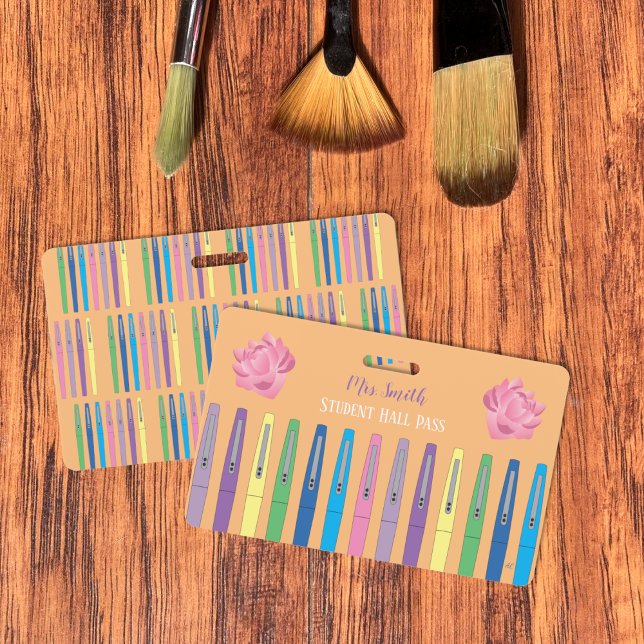 Colour Felt Pens Orange Student Hall Pass Badge ID Badge (Art teacher student hall pass .)