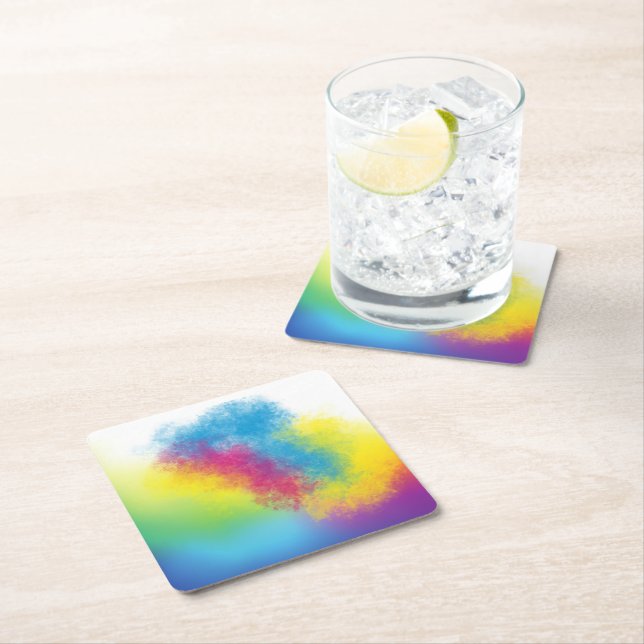 colour flash square paper coaster (Insitu)