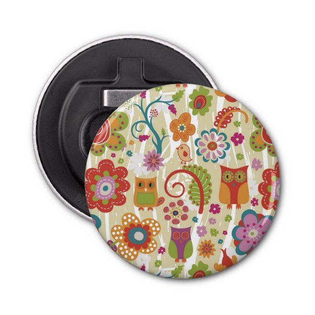 Colour Floral and Owl Bottle Opener (Front)