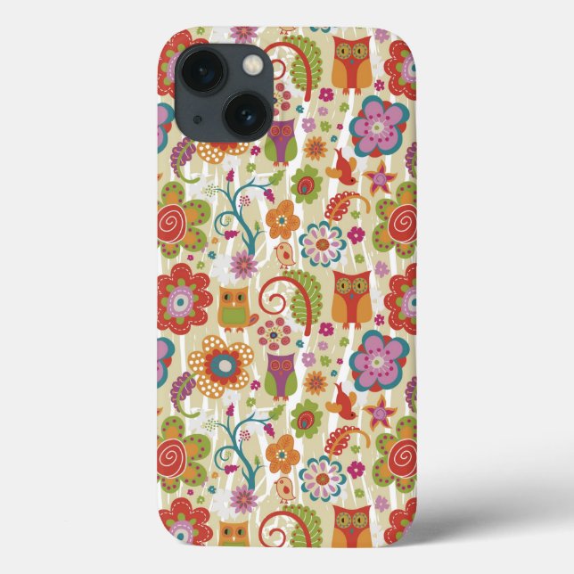 Colour Floral and Owl Case-Mate iPhone Case (Back)