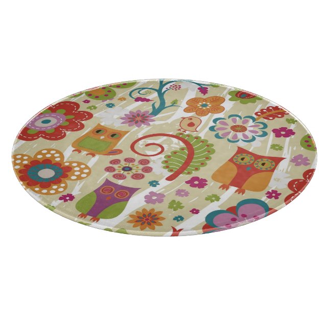 Colour Floral and Owl Cutting Board (Corner)