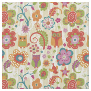Colour Floral and Owl Fabric