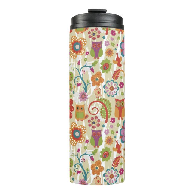 Colour Floral and Owl Thermal Tumbler (Front)