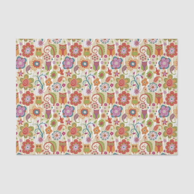Colour Floral and Owl Tissue Paper (Front)