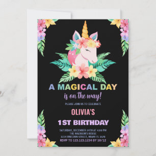 Colour Floral Unicorn Birthday Invitations