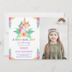 Colour Floral Unicorn Birthday Invitations photo