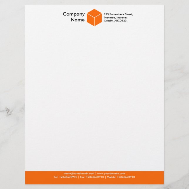 Colour Footer (Cube) - Orange Personalized Letterhead (Front)