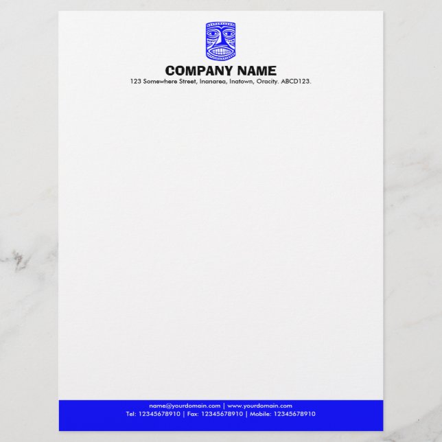 Colour Footer (Tiki) - Blue Personalized Letterhead (Front)