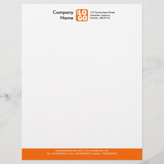 Colour Footer (Your Logo) - Orange Customised Letterhead (Front)