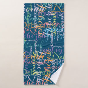 Colour Girl's Name Pattern on Blue Bath Towel